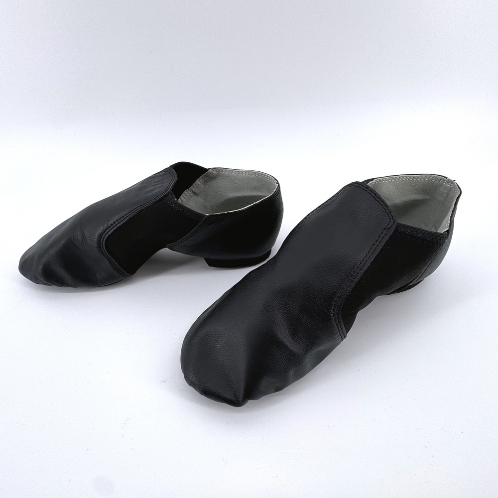 Dance Class Jazz Shoes Women 9 Black Leather Split Sole Slip On Performance